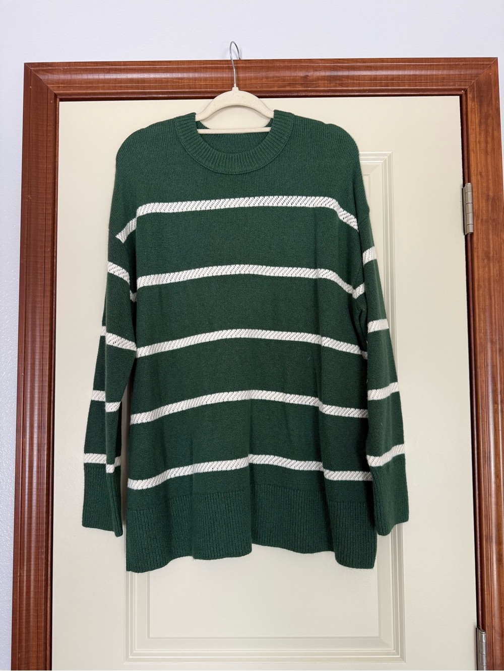 aerie Forest Green Crewneck with White Stripes